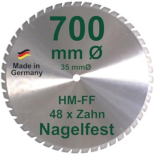 HM Sägeblatt 700 x 35 mm NAGELFEST FF Hartmetall FSP Kreissägeblatt 700mm für Bauholz Brennholz Schalholz Leimholz zum Sägen mit Wippsäge Tischkreissäge Kreissäge Kappsäge Brennholzsäge Tischsäge