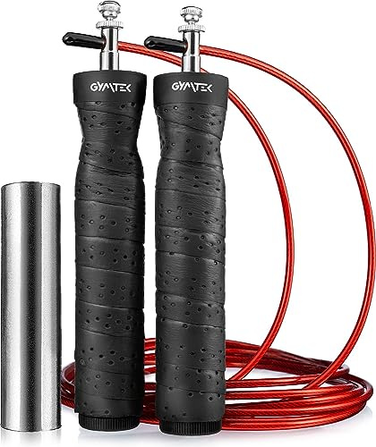 Gymtek Springseil Stahl Verstellbar, Springseil Lang, Springseil Boxen mit Kugellagern, Springseil Erwachsene Fitness, Jump Rope Rutschfeste Handgriffen, Boxing, Crossfit (Speed Rot mit Gewichten)