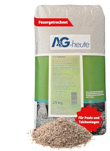 A&G-heute Min2C Pool Filtersand 25kg | Körnung 1,0-1,6 für Poolfilter Teichfilter Pumpe | Quarzsand für Sandfilteranlagen | Feuergetrocknet Natur | Hochwertig für kristallklares Poolwasser