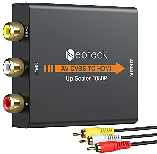 Neoteck Convertitore da CVBS a HDMI Tutto in Metallo con 1m Cavo RCA Adattatore 1080P 3RCA AV CVBS Composito a HDMI per TV PS3 STB VHS VCR Blu-Ray DVD Lettori Proiettori - Versione Aggiornata