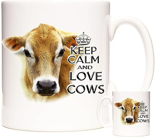 KAZMUGZ Jersey Cow Mug. Keep Calm Love Cows. 11oz Ceramic Mug. Cow Gift for Men, Women, Farmers. Dairy Farmer Gift. Supplied Boxed. Printed Both Sides