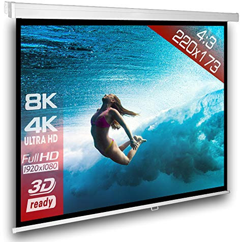 SlenderLine Beamer Leinwand 220 x 173 cm | 4:3 | 1.2 Gain | Full-HD 4K 8K & 2D/3D geeignet | manuelle Rolloleinwand für Heimkino und Präsentation | 4-Kant Gehäuse - direkte Decken- BZW. Wandmontage