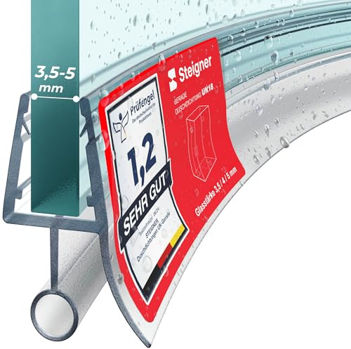 STEIGNER Duschdichtung UK18 Gebogen 50 cm 1 Stk, Glas 3,5-5 mm, Transparent | Duschtürdichtung für Runddusche oder Duschkabine Viertelkreis mit Duschtür - Schutz gegen Auslaufen, Flexibles Material