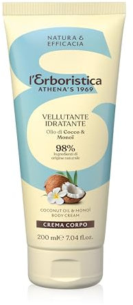 L'Erboristica Athena's – Crema Corpo Idratante – Crema Vellutante con Olio di Cocco e Olio di Monoi – 200 ml
