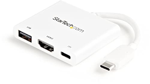StarTech Adaptador USB-C a HDMI 4K 30Hz, USB-A 3.0, PD 60W, TB3, Blanco | Power Delivery 2.0 hasta 60W para alimentar y cargar, Puerto USB 3.0 tipo A retrocompatible, Replicador de puertos
