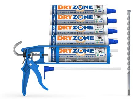 Dryzone Damp Proofing Cream Kit (Pack of 5 DPC Injection + Cox Mastic Gun & Drill Bit) High-Strength, BBA & WTA Approved Rising Damp Treatment.