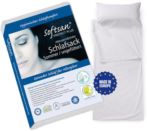Softsan Protect Reiseschlafsack für Allergiker aus Evolon 80x180 cm, OHNE Füllung, Encasing/Milbenschutz für unterwegs, milbendichter Schlafsack für Allergiker, Allergie-Schlafsack