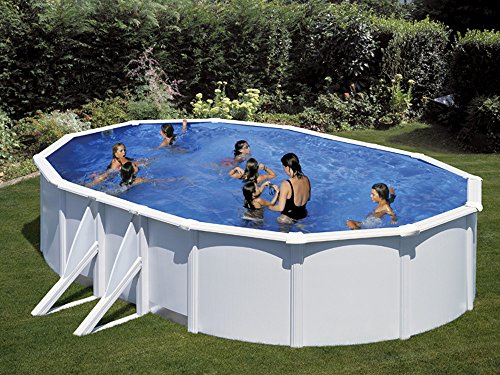 KITPROV618 – Stahlwandpool oval weiß 375 x 610 x 132 cm Stahlwandbecken Ovalpool