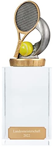 Pokal, Trophäe Tennis mit Glassockel Größe S, M und L mit Gravur