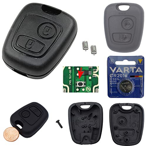 Peugeot Schlüssel Funk Fernbedienung 2 Tasten Gehäuse Set 106 206 207 306 307 806 Autoschlüssel Batterie Mikrotaster Neu