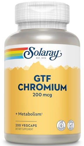 Solaray GTF Chromium 200mcg - Pure Chromium GTF 200 mcg Supplement, Supports Metabolic Function and Whole Body Health for Men and Women - 200 Vegan Capsules
