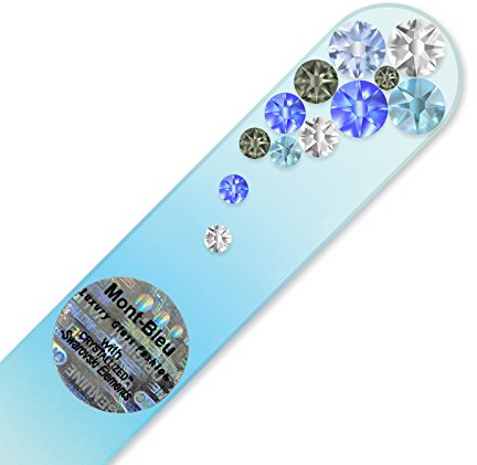 Mont Bleu Handgefertigte Glasnagelfeile von Hand dekoriert mit crystals from Swarovski - Tschechische Kristallnagelfeile - Echtem gehärteten Glas