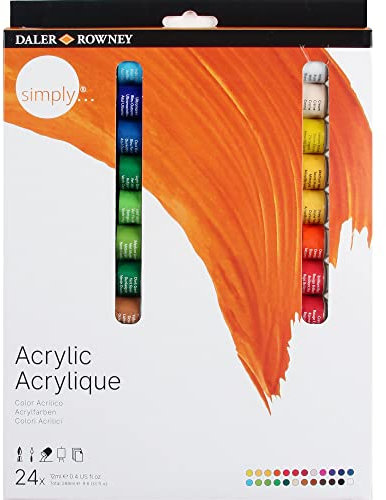 Daler-Rowney Simply 12ml Acrylic Paint Set, 24 Assorted Colours, Ideal for Entry-Level Artists & Hobbyists