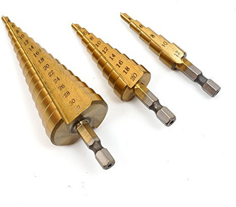 diyi 3 pieza schälbohrersatz Cono broca 75055 Cono broca HSS TiN – Broca escalonada (4 – 12/4 – 20/4 – 32.)