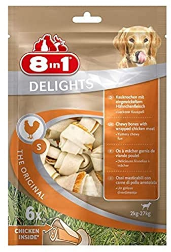 8in1 Delights Chicken Knochen S - gesunder Kauknochen für kleine Hunde, hochwertiges Hähnchenfleisch eingewickelt in Rinderhaut, 6 Stück
