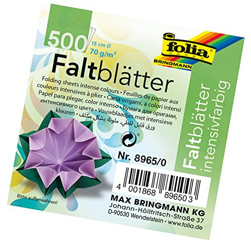 folia 8965/0 - Faltblätter rund, Durchmesser 15 cm, 70 g/qm, 500 Blatt sortiert in 10 Farben - ideal zum Falten und Formen von wunderschönen Figuren und andere kreative Bastelarbeiten