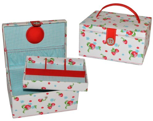 alles-meine.de GmbH 2 TLG. Nähkorb groß - mit Einsatz und Nadelkissen - Erbeeren Blumen Stoff - Nähkasten Nähkästchen - bunt Handarbeitskorb