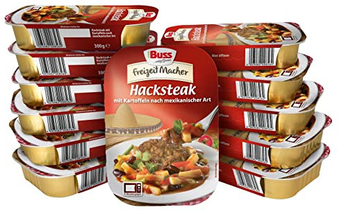Buss Freizeitmacher Hacksteak nach mexikanischer Art mit Kartoffeln und buntem Gemüse - Fertiggerichte zum Aufwärmen in Mikrowelle & Topf - Schnell & Einfach Zubereitet - 12 x 300g