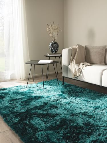 benuta Nest Hochflorteppich Whisper - Türkis 120x170 cm - Weicher Teppich für Schlaf- und Wohnzimmer - Pflegeleicht - Fußbodenheizung Geeignet