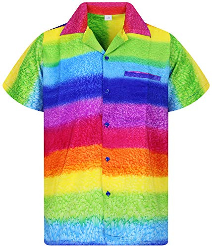 V.H.O. Funky Chemise-Hawaienne, Manche-Courte, Rainbow-Horizontal, Multicolore, XL