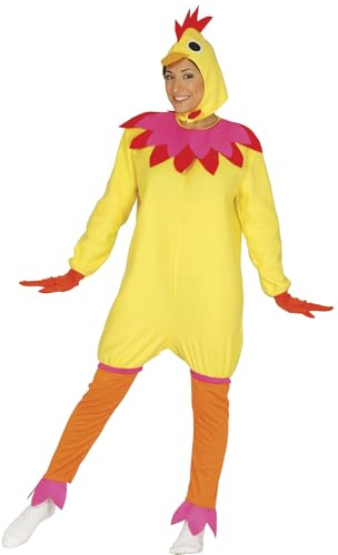 FIESTAS GUIRCA | Disfraz de Gallina para Mujer (42-44/L) - Capucha, Cuello y Mono - Disfraces de Animales para Halloween, Carnaval y Fiestas de Disfraces - Ideal para Adultas - Amarillo y Rojo