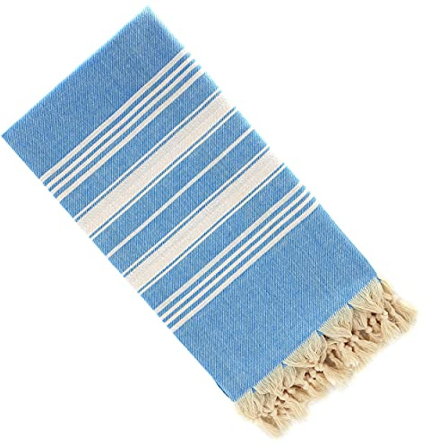 Dandelion - Basic Pattern - 100% Naturally-Dyed Cotton Turkish Towel Peshtemal - 71x39 Inches - Ocean Blue