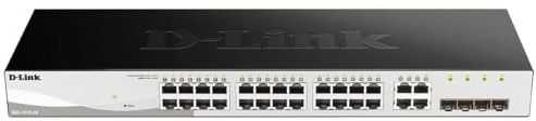 D-Link DGS-1210-24/E 24-Port Smart Managed Gigabit Switch (24x 10/100/1000Mbit/s,4X Glasfaser SFP/Combo Slots, lüfterlos & energiesparend) - Nur EU-Netzkabel