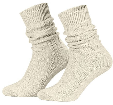 Piarini 1 Paar Trachtensocken Herren - kurze Shoppersocke mit Zopfmuster Damen - Lederhosensocken Baumwolle beige meliert 43 44