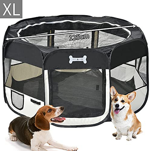 MC Star Oxford Welpenauslauf faltbar Welpenlaufstall Tierlaufstall für Hunde Hasen Meerschweinchen Katzen für innern oder außen, 8 Elemente,125 x 125 x 64cm,Schwarz