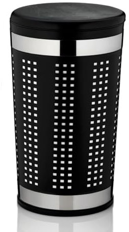 Kela 21818 Wäschetruhe mit Sitzkissen, Rund, 60,5 cm Höhe, Metall, Sevilla, Schwarz