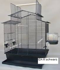 Vogelkäfig IZA III Cabrio Wellensittichkäfig,Exotenkäfig,Vogelkäfig Vogelbauer Wellensittich Kanarien Voliere Vogelhaus Käfig in schwarz mit schwarzer Schale incl. Badehaus und Trinkröhrchen