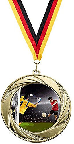 Verlag Reiner Kullack 10er-Set Medaillen »Fußball«, mit 50 mm Foto-Emblem (Metall, bunt), Medaille mit Band für Turnier oder als Mitgebsel für Kindergeburtstag