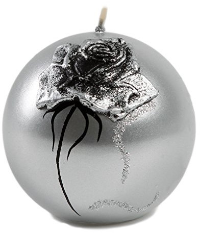 Kerze Deko Silberne Kugelkerze 00847 Silver Rose matt 80 mm