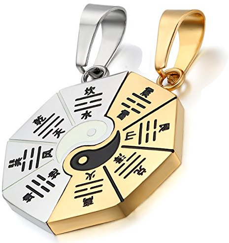 Flongo Partnerhalsktten Partneranhänger Freundschaftsketten, 2 Stück Edelstahl Anhänger Halskette Silber Schwarz Tai Chi Yin und Yang Lieben Valentine Paar Set Herren Damen mit Kette