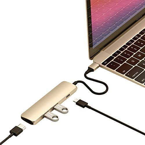 SATECHI 4-in-1 Slim Classic USB-C-Hub, Multiport-Adapter mit 60-W-PD-Ladefunktion, HDMI 4K@60Hz und 2 x USB-A 5-Gbit/s-Datenanschlüssen für MacBook Air/Pro/Neo, Laptops und mehr – Gold