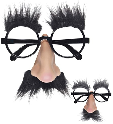 W WIDMANN MILANO Party Fashion 11965 - Brille mit Nase, Schnurrbart und Augenbrauen, 2 Farben sortiert, schwarz oder grau, Karneval, Fasching, Mottoparty