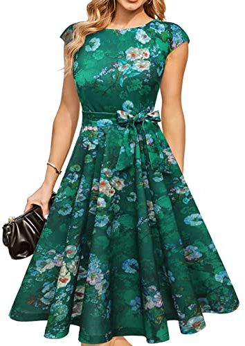 DRESSTELLS Cocktailkleid Damen Festliche Kleider 1950er Knielang Rockabilly Hochzeitkleid Swing Partykleid Vintage Petticoat Kleid