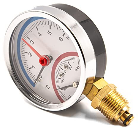 Thermomètre manomètre 4 bar, 0-120°C, Ø80mm, radial inférieur – appareil combiné de mesure de pression et de température