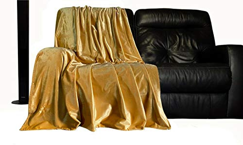 cushion mania Manta de terciopelo de felpa para sofá o cama, manta de terciopelo liso y brillante, fundas de cojín, colcha decorativa moderna (amarillo mostaza, tamaño: 200 x 135 cm)