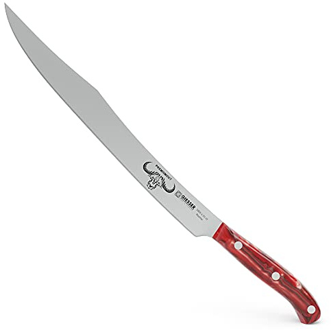 Giesser seit 1776 - Made in Germany - Tranchiermesser 31 cm Red Diamond, PremiumCut Slicer No 1, Schinkenmesser, Acryl, rot, rostfrei, deutsches Grillmesser scharf
