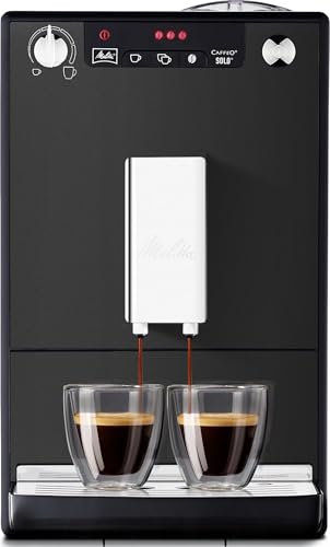 Melitta Solo Noire Mat, Machine à Café à Grains avec Broyeur et Système d'Extraction des Arômes, Affichage LED, Mode 1 à 2 Tasses, Expresso, Automatique, E950-544, 1400W