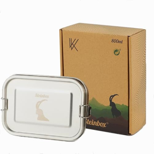 Steinbox PREMIUM Edelstahl Brotdose 800ml, auslaufsicher, 100% plastikfrei & nachhaltig, flexibler Trennschieber, praktisch, leichte Reinigung, Lunchbox, spülmaschinenfest, BPA-frei,Box für Camping