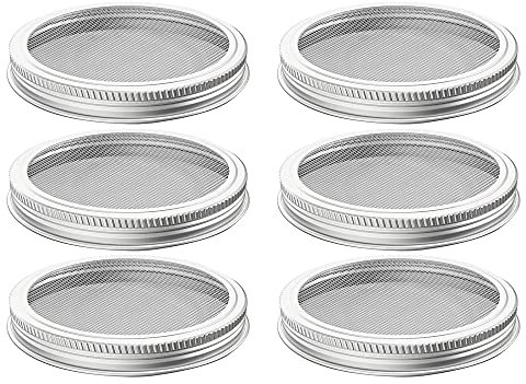 Hsthe Sea 6 Pack Sprouting Jar Screen Lids, 304 Stainless Steel Sprouting Lids for Wide Mouth Mason Jars