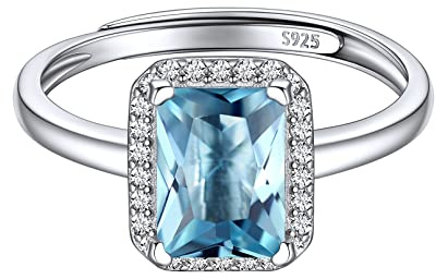 ChicSilver Anillo Mujer Piedra Cuadrado Plata de Ley 925 Banda Fina Oro Blanco Pareja Circontia Aguamarina Azul Claro Joyería Delicada Valentín