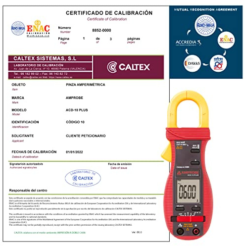 Pinza amperometrica tarato AMPROBE ACD-10 PLUS con Certificato di Taratura Acreditato LAT (accettato da ACCREDIA)