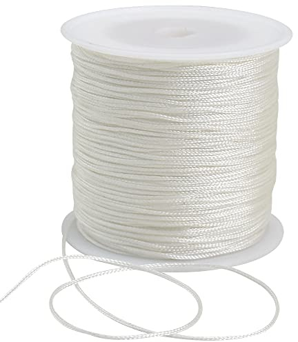 TONIFUL 1mm x 100 Yards White Nylon Cord Satin String for Bracelet Jewelry Making Rattail Macrame Waxed Trim Cord Necklace Bulk Beading Thread Kumihimo Chinese Knot Craft