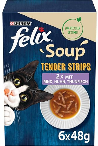 Felix Soup Tender Strips, soppa för katter, blandad sort, 8-pack (8 x 6 påsar med 48 g)
