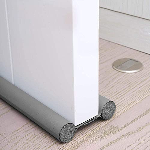 Tira de Sellado Inferior para Puerta, Burlete Doble, Guardia Sellador, Tapón de Tiro, Aislamiento Acústico Prueba de Viento y Agua con Insectos (96cm, Gris)
