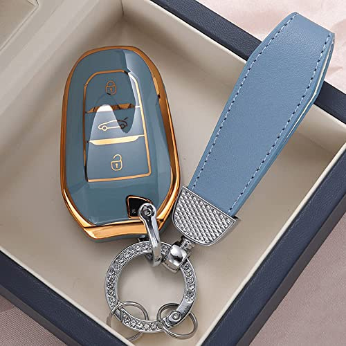 ontto Autoschlüssel Hülle Cover Passt für Peugeot 308 408 508 2008 3008 Citroen C4L C6 C3-XR Picasso DS3 Opel Insignia Corsa Schlüsselanhänger TPU Schlüsselbox Schlüsselhülle Schlüsseletui-Grau R