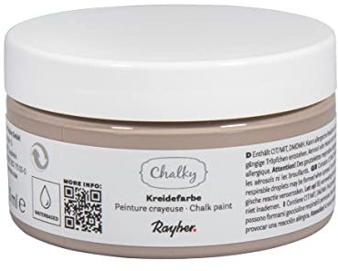 Rayher Chalky, Kreidefarbe auf Wasserbasis, taupe-brown, Dose 100 ml, für Shabby-Chic, Vintage- und Landhaus-Stil-Looks, 35047535